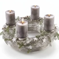 Edelstahl Adventskranz modern Palermo silber Durchmesser 32 cm