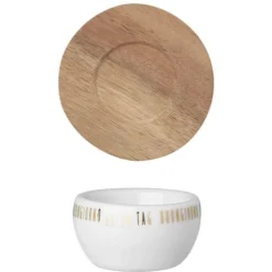 Eierbecher Porzellan weiß Räder GOOD DAY mit Holzteller H 3,5 cm