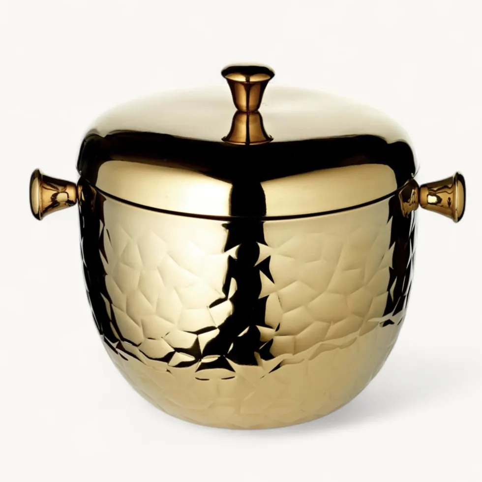 Eiswürfelbehälter mit Deckel Edelstahl gold RICO Edzard H 21 cm