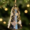 3er Set Glasanhänger Glocke gold weiß 12 cm
