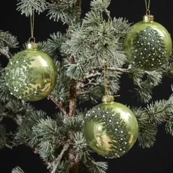 3er Set Glas-Weihnachtskugel mit Motiv grün