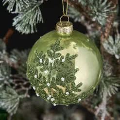 3er Set Glas-Weihnachtskugel mit Motiv grün