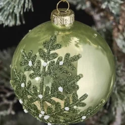 3er Set Glas-Weihnachtskugel mit Motiv grün