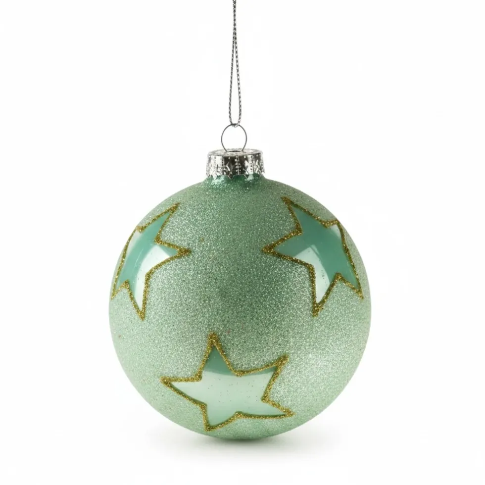6er Set Glas-Weihnachtskugel mit Stern grün