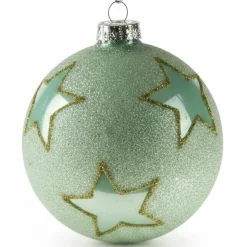 6er Set Glas-Weihnachtskugel mit Stern grün