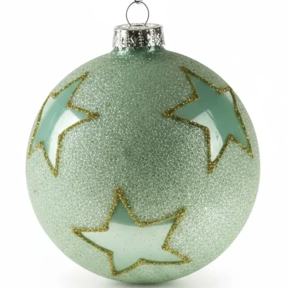 6er Set Glas-Weihnachtskugel mit Stern grün