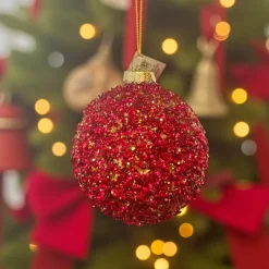 6er Set Weihnachtskugeln Werner Voß mit Pailletten pink 8 cm