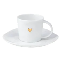 Espressotasse mit Untertasse Porzellan Räder Design GOLDHERZ weiß 90 ml