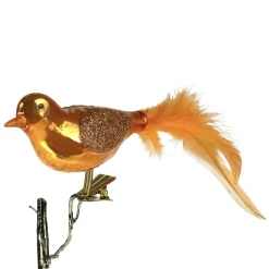 Exklusiver Christbaumschmuck Vogel mit Clip Orange