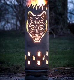 Feuertonne mit Motiv XXL WOLF Höhe 100 cm