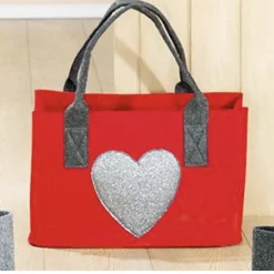 Filztasche Glitzerherz Casablanca Höhe 26 cm rot