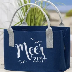 Filztasche Meerzeit dunkelblau Höhe 26 cm