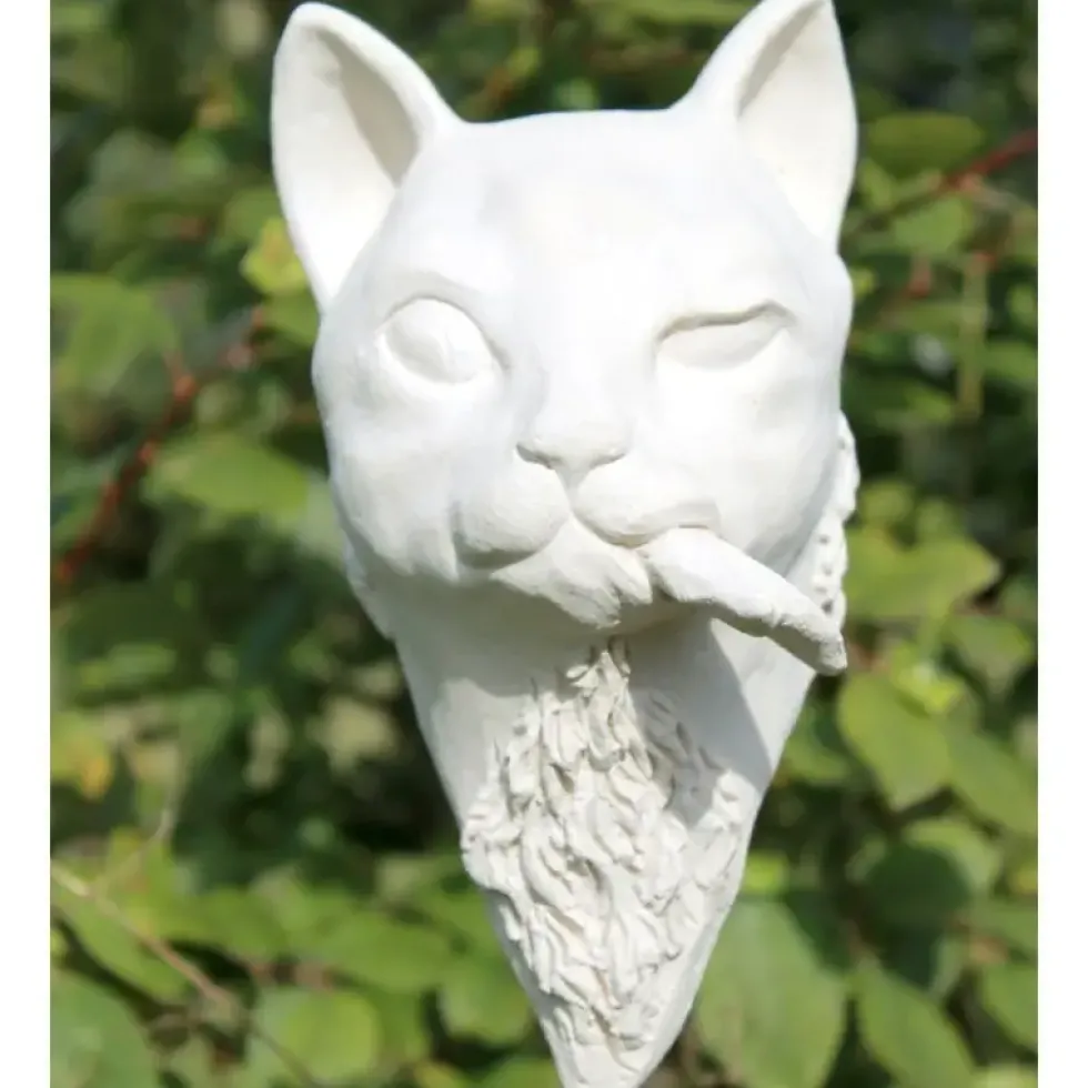 Gartendeko Gartenstecker Mauz mit Fisch Höhe 25 cm