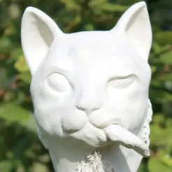 Gartendeko Gartenstecker Mauz mit Fisch Höhe 25 cm