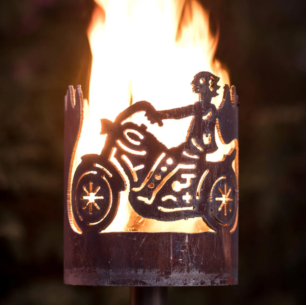 Gartenfackel Feuerfackel aus Metall Motorrad Höhe 17 cm