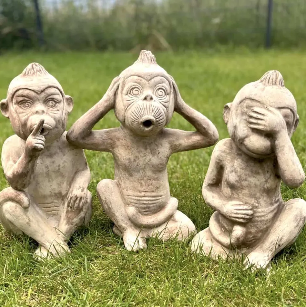 Gartenfigur AFFE DEKO NICHTS HÖREN Terrakotta Höhe 40 cm