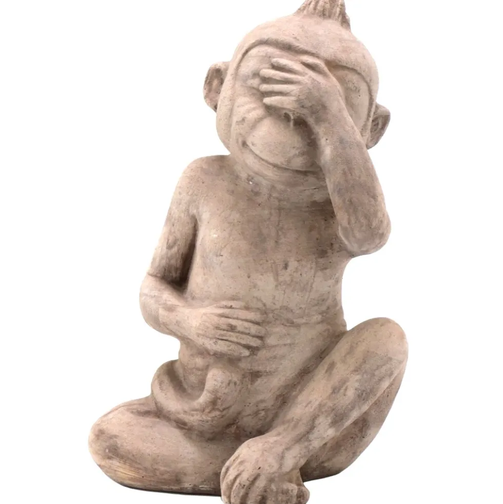 Gartenfigur AFFE DEKO NICHTS HÖREN Terrakotta Höhe 40 cm