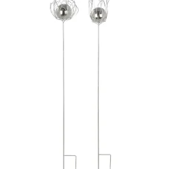 Gartenstecker Blume mit Kugel 2er Set silber Höhe 114 cm