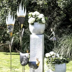 Gartenstecker Metall Deko KRONE Nobile grau / gold Höhe 115 cm