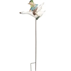 Gartenstecker Metall mit Zwerg und Vogel Höhe 122 cm
