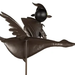 Gartenstecker Metall mit Zwerg und Vogel Höhe 122 cm