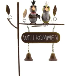 Gartenstecker Metall Vogelpaar Willkommen Höhe 132 cm