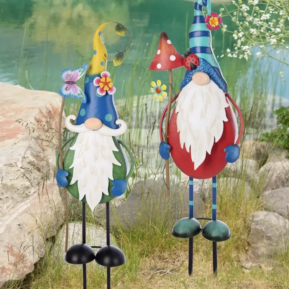 Gartenstecker Metall Zwerg Fridolin mit Schmetterling oder Fliegenpilz Höhe 89 cm