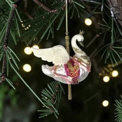 Gift Company Christbaumschmuck Karussell Schwan | Edler Glas-Anhänger Weiß / Rosa