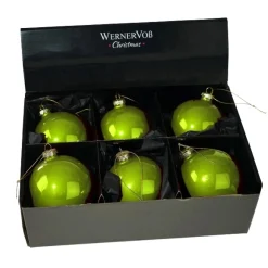 Glänzende Glas-Weihnachtskugel Pearly in Apfelgrün – 6er-Set