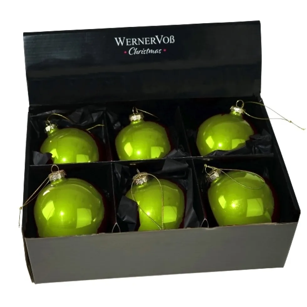 Glänzende Glas-Weihnachtskugel Pearly in Apfelgrün – 6er-Set