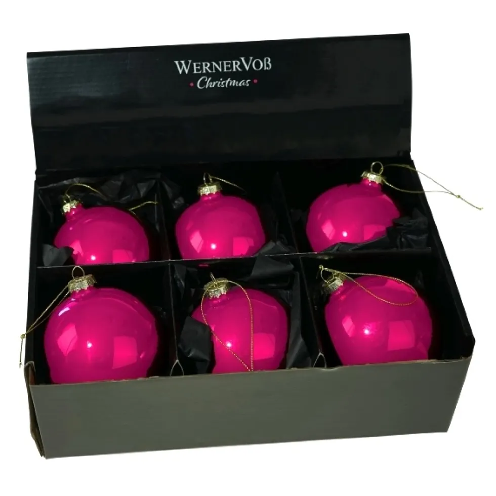 Glänzende Glas-Weihnachtskugel Pearly in Pink – 6er-Set