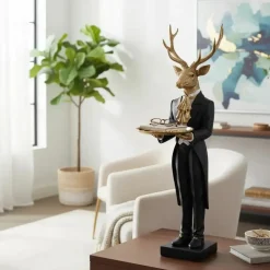 Goldener Hirsch Weihnachtsdeko Werner Voß KARL mit Tablett Höhe 99 cm