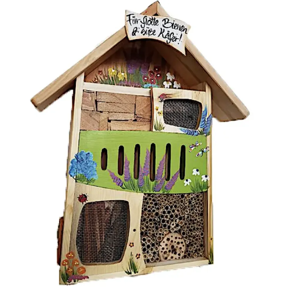 Insektenhotel Insektenquartier groß FÜR FLOTTE BIENEN & SÜSSE KÄFER Vogelvilla grün H 58 cm