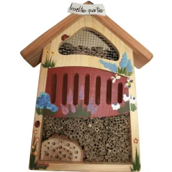 Insektenhotel Insektenquartier klein Vogelvilla rot bemalt Höhe 40 cm