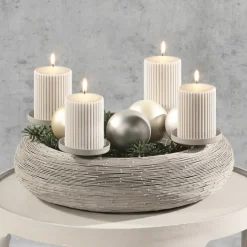 Kaheku Metall Adventskranz Fia Beige | Ø 40 cm | Moderner Kerzenhalter Schlammfarben