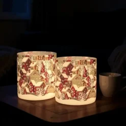 Kaheku Windlicht groß Glas Havaro Häuser rot 25×25 cm