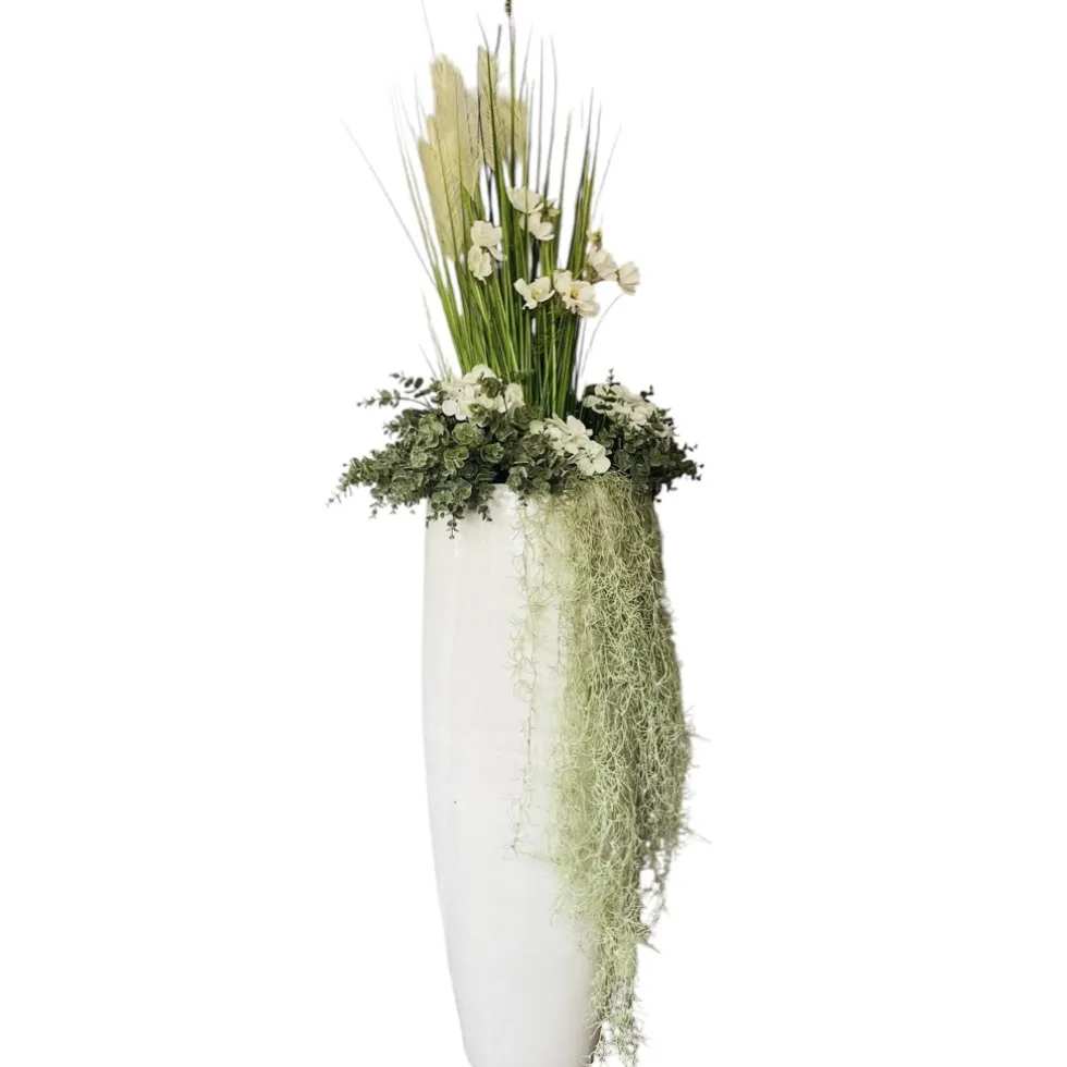 Keramik Bodenvase groß weiß Höhe 103 cm