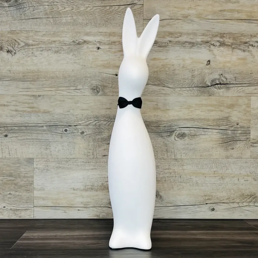 Keramik Deko Osterhase mit Fliege Bowie weiß matt H 50 cm