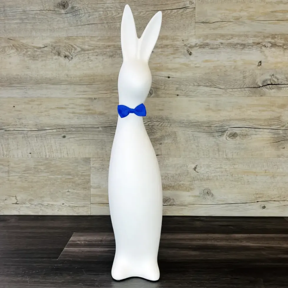 Keramik Deko Osterhase mit Fliege Bowie weiß matt H 50 cm