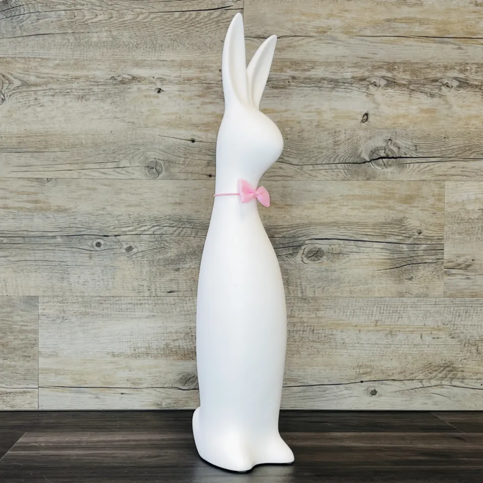 Keramik Deko Osterhase mit Fliege Bowie weiß matt H 50 cm