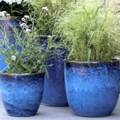 Keramik Pflanzkübel blau 4er Set