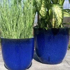 Keramik Pflanzkübel blau 4er Set