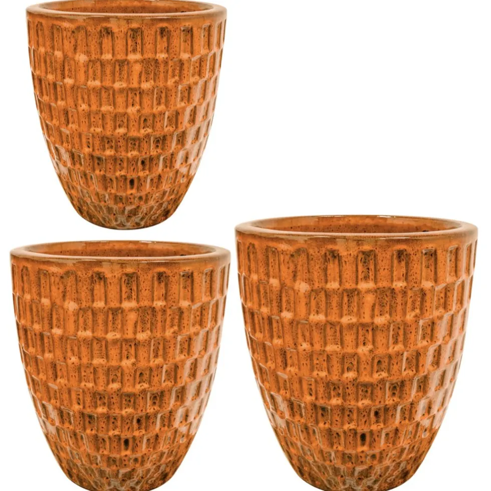 Keramik Pflanzkübel outdoor Chase orange 3er Set