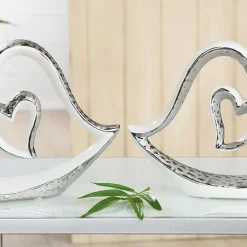 Keramik Skulptur Herz im Herzen weiß silber Höhe 20 cm