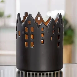Keramik Windlicht Haus Castle schwarz