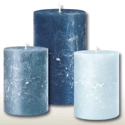 Kerze 4er Set Rustic Stumpe blau 11×7 cm