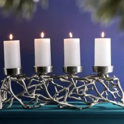 Kerzenhalter Adventskranz länglich ÄSTE silber