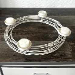 Kerzenhalter Adventskranz modern weiß | Ø 46 cm