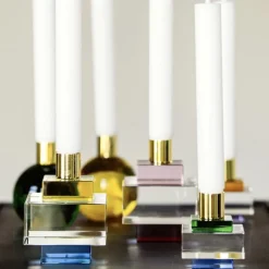 Kerzenständer Kristallglas Dioptrics GiftCompany eckig Schwarz-Gold – Höhe 7 cm