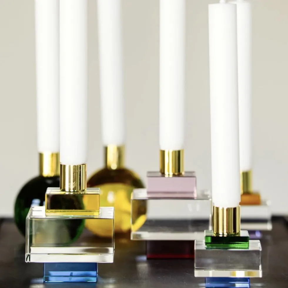 Kerzenständer Kristallglas Dioptrics GiftCompany eckig Schwarz-Gold – Höhe 7 cm